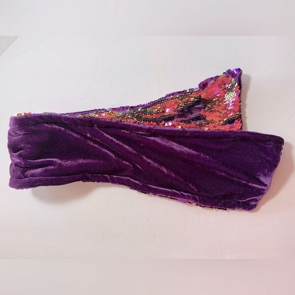 Disco Y2K Purple Velvet and Shiny Sequins Scarf - Picture 1 of 5